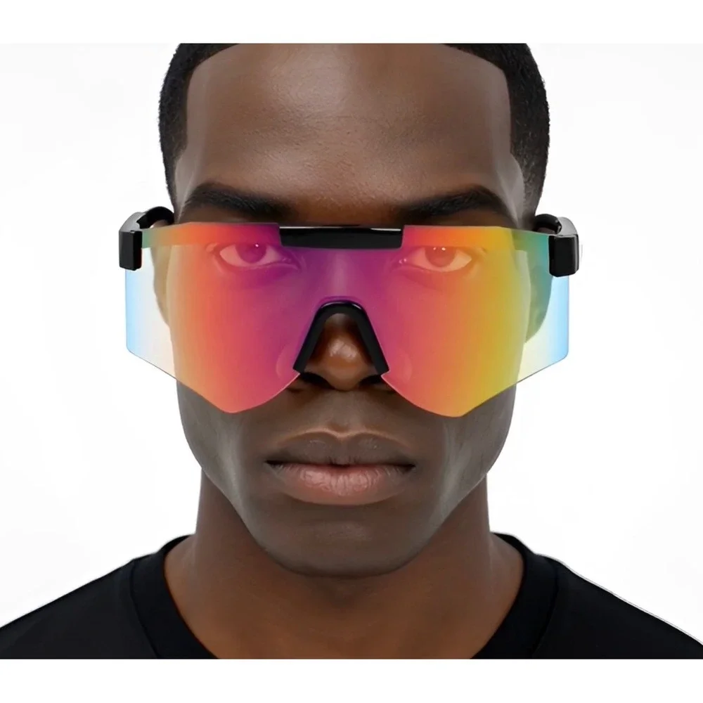 Oversized One Piece Blade Sports Shield Rimless Cycling Sunglasses Mirror Lentes